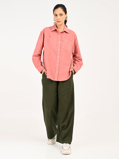 Women's High Rise Olive Regular Fit Parallel Trousers