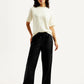 Women's Black Straight Fit Mid Rise Trousers - Styleshot View