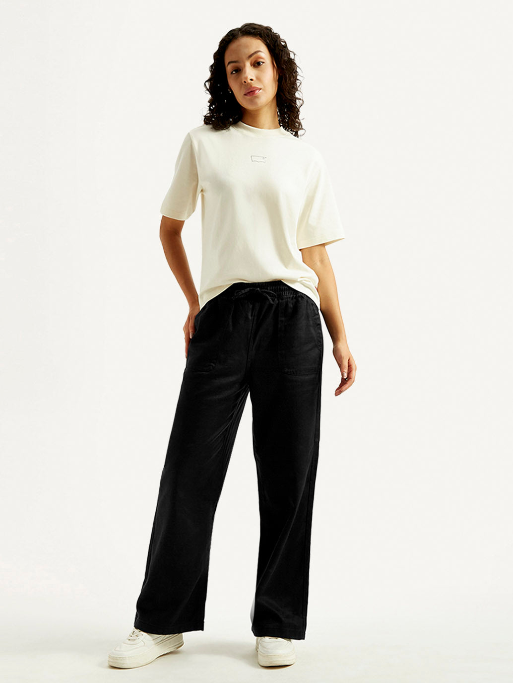 Women's Black Straight Fit Mid Rise Trousers - Styleshot View