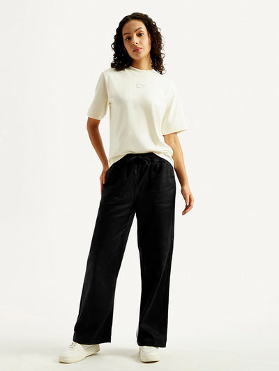 Women's Black Straight Fit Mid Rise Trousers