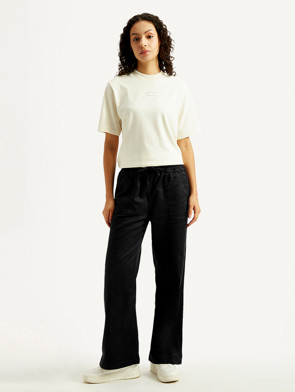 Women's Black Straight Fit Mid Rise Trousers - Front View