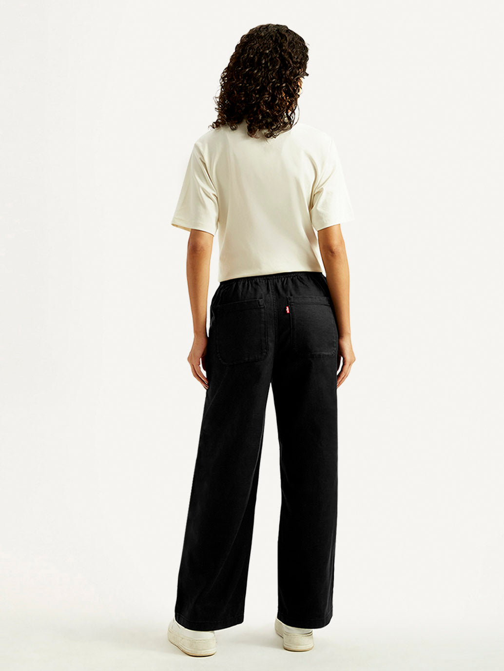 Women's Black Straight Fit Mid Rise Trousers - Back View