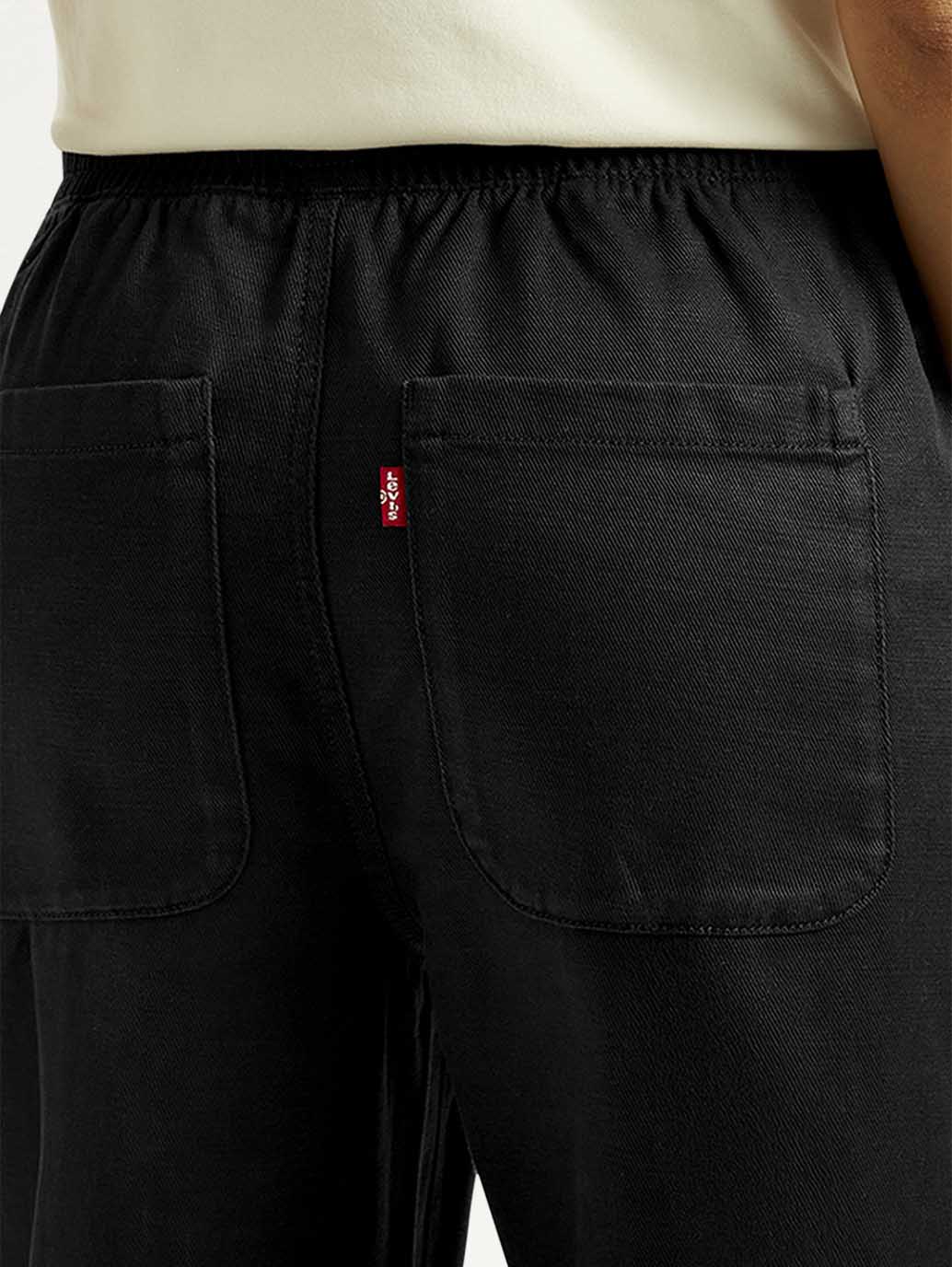 Women's Black Straight Fit Mid Rise Trousers - Detail View