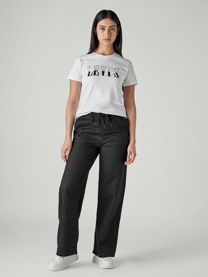 Women's Black Straight Fit Mid Rise Easy Trousers