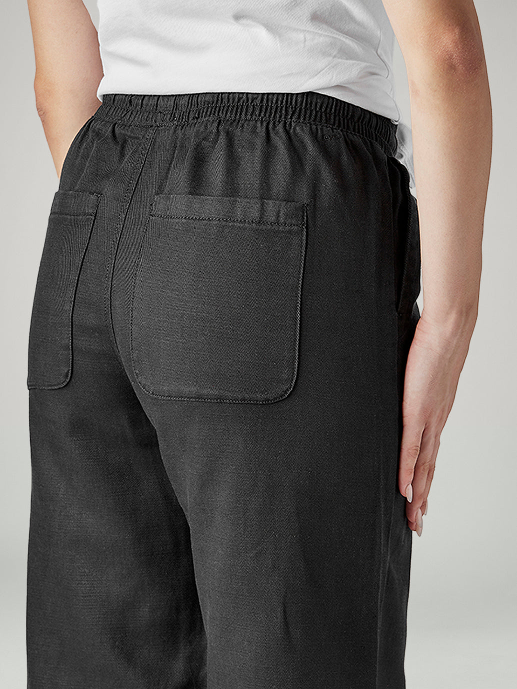 Women's Black Straight Fit Mid Rise Easy Trousers - Detail View