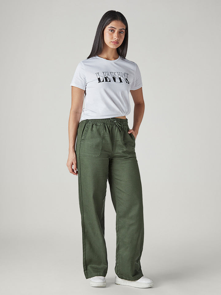 Women's Olive Straight Fit Mid Rise Trousers