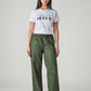 Women's Olive Straight Fit Mid Rise Trousers - Front View