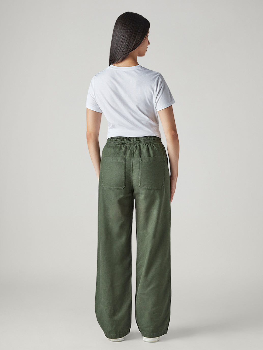 Women's Olive Straight Fit Mid Rise Trousers - Back View