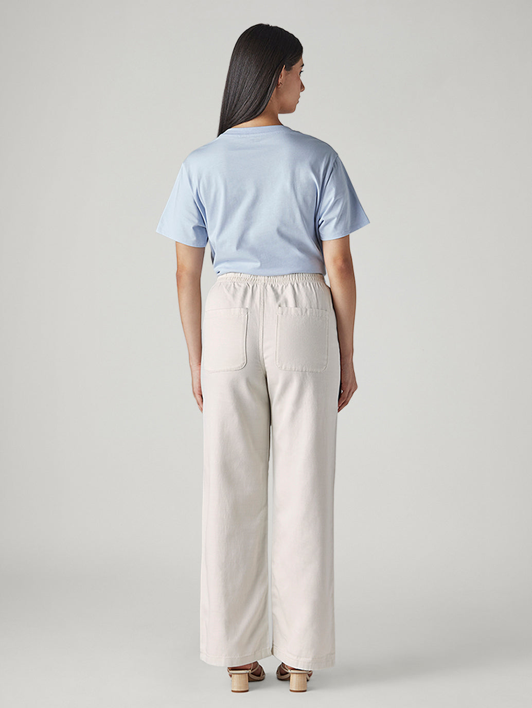 Women's Off White Straight Fit Mid Rise Easy Trousers - Back View