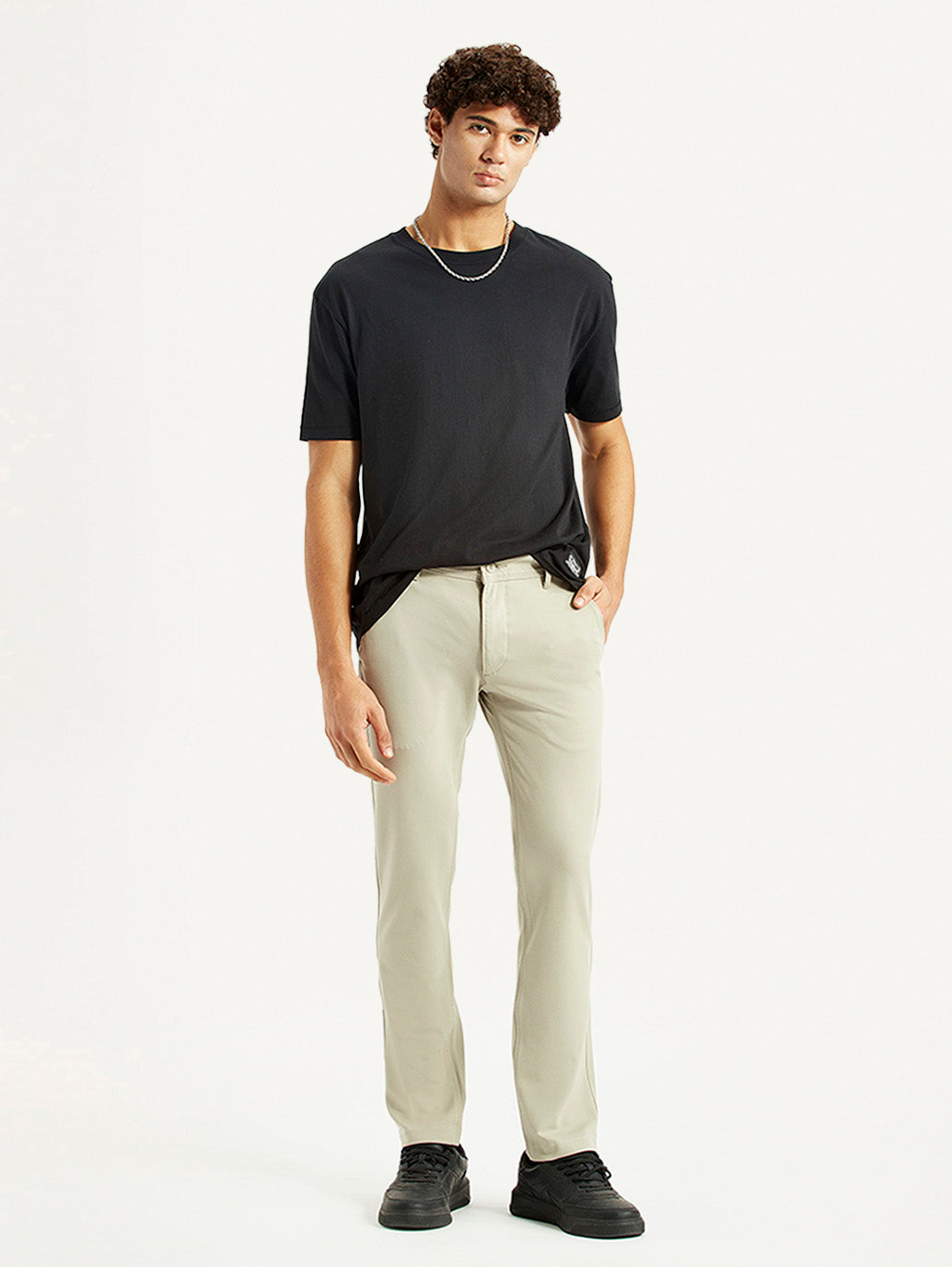 Men's Beige Slim Fit Chinos - Styleshot View