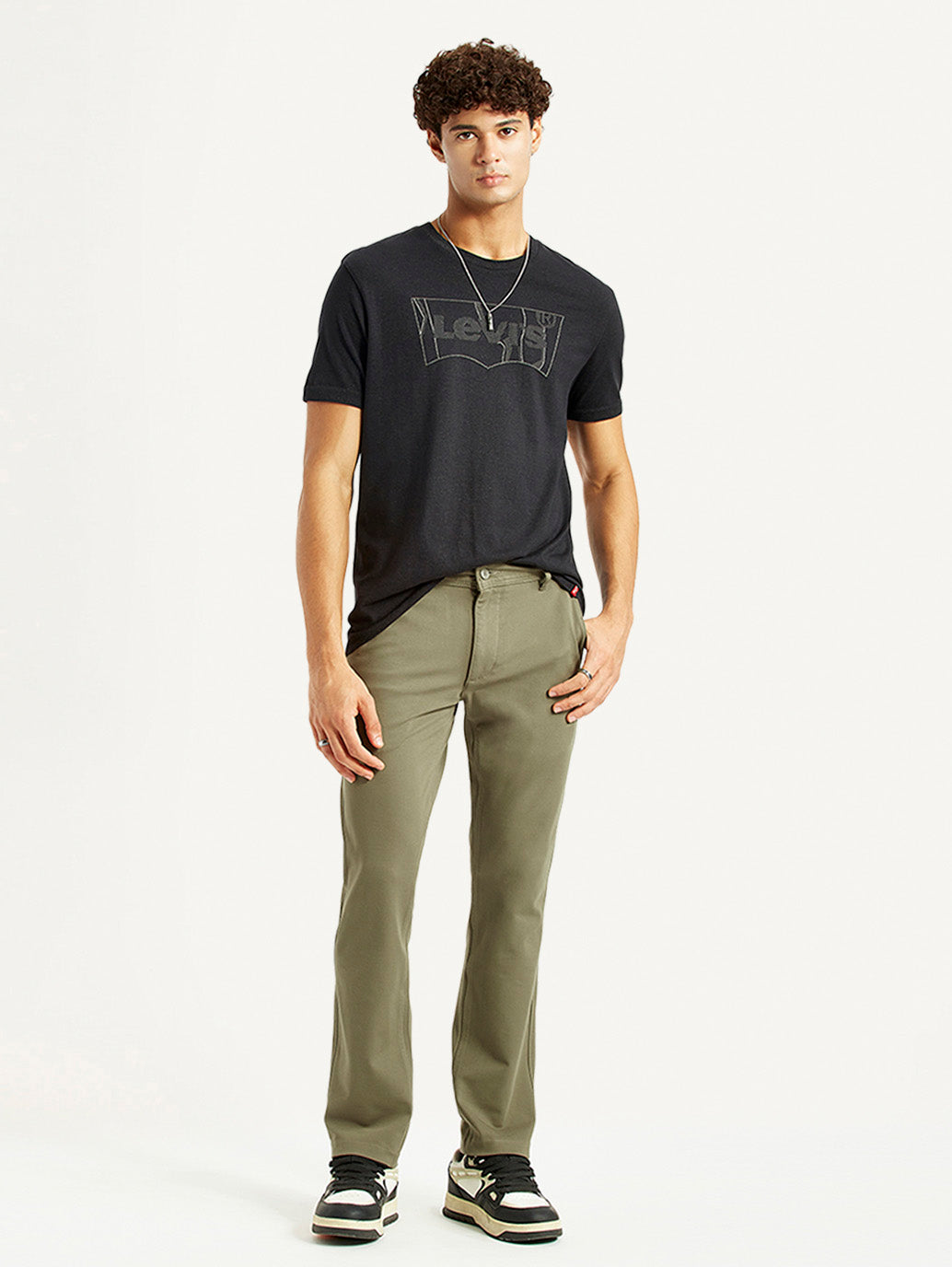 Men's Olive Slim Fit Mid Rise Chinos - Styleshot View