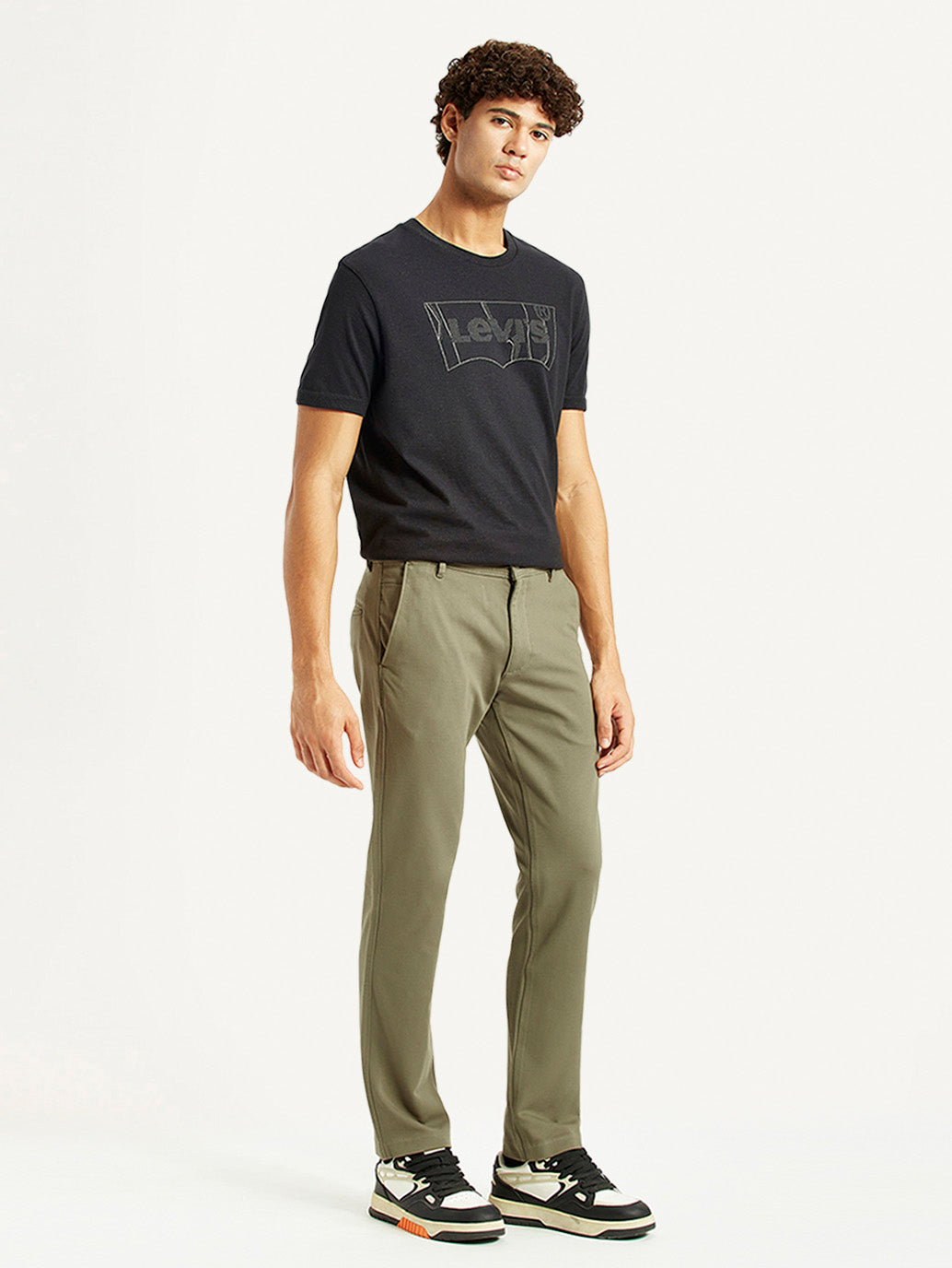 Men's Olive Slim Fit Mid Rise Chinos - Side View