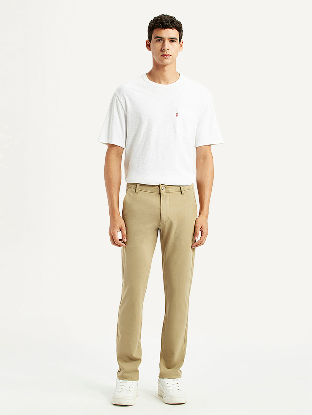 Men's Khaki Slim Fit Chino Trousers - Front View