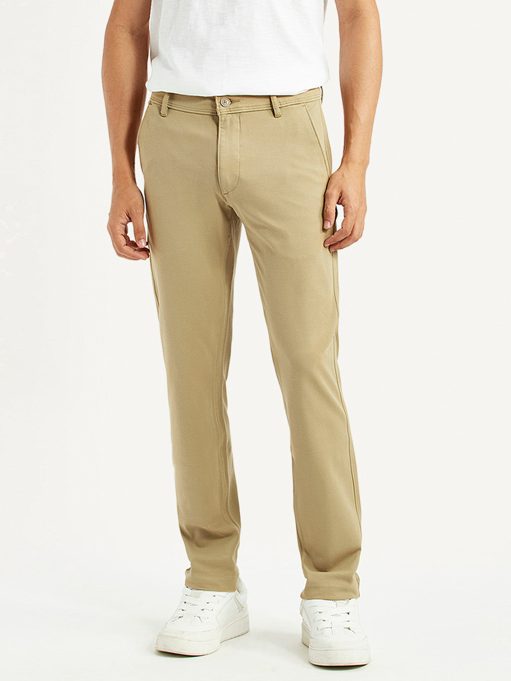 Men's Khaki Slim Fit Chino Trousers - Front View