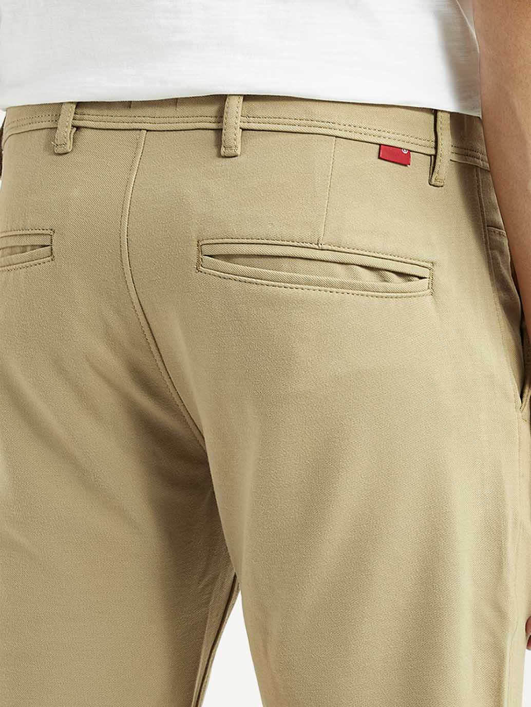 Men's Khaki Slim Fit Chino Trousers - Detail View