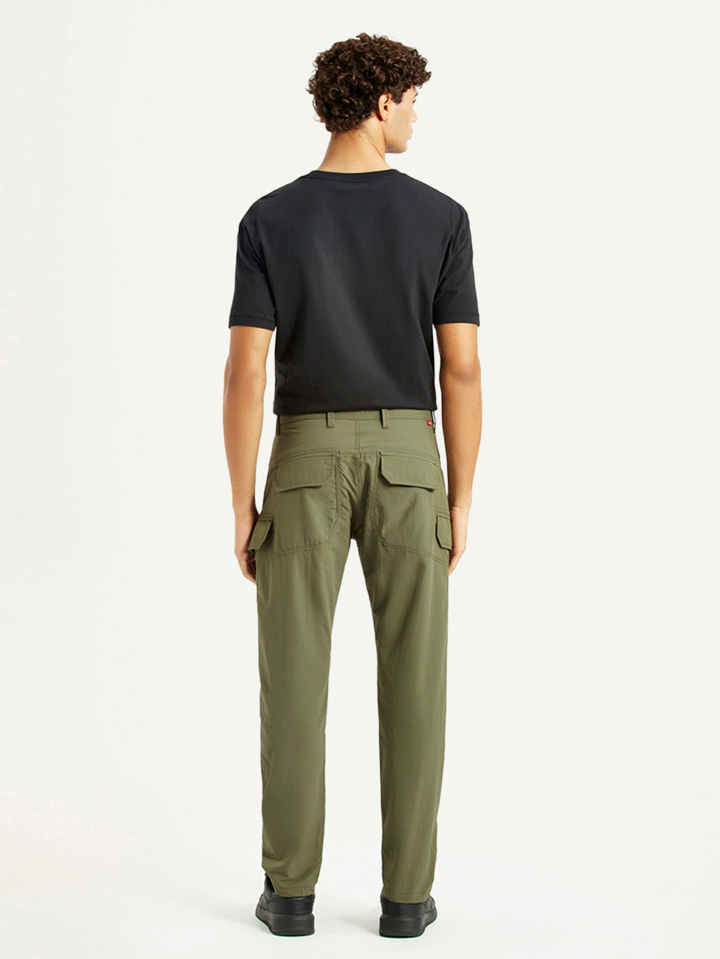 Men's Olive Slim Fit Cargo Trousers - Back View