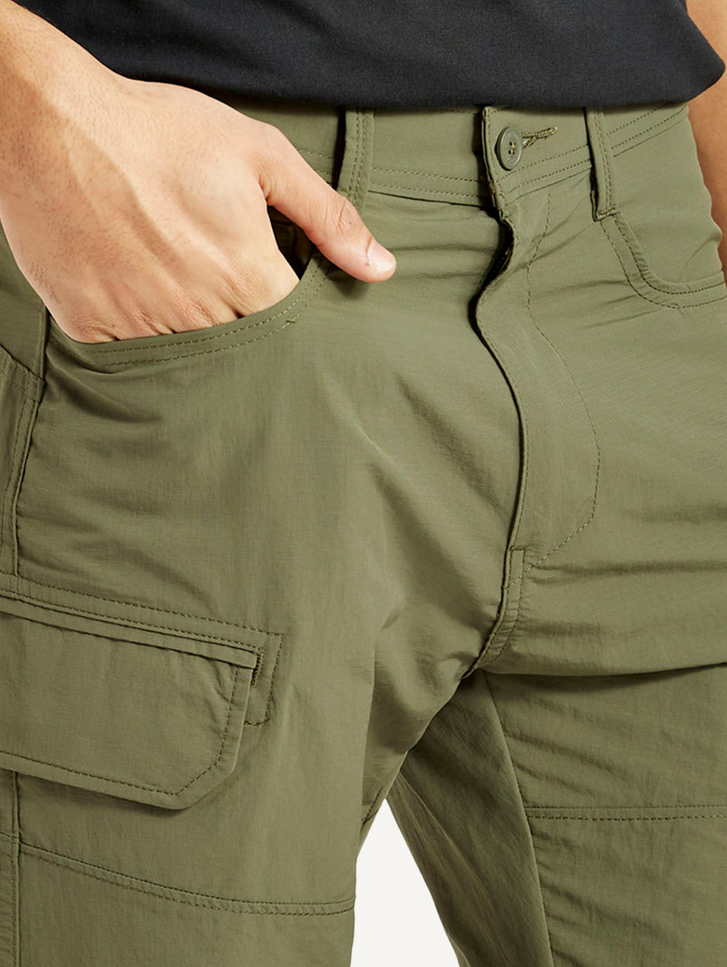 Men's Olive Slim Fit Cargo Trousers - Detail View