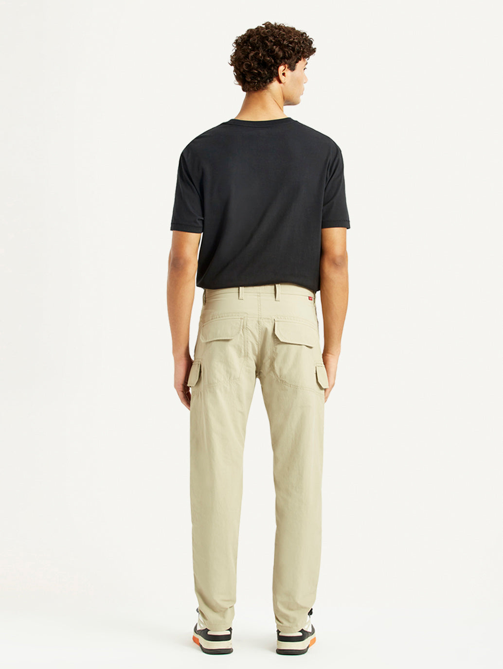 Men's Beige Slim Fit Mid Rise Cargo Trousers - Back View