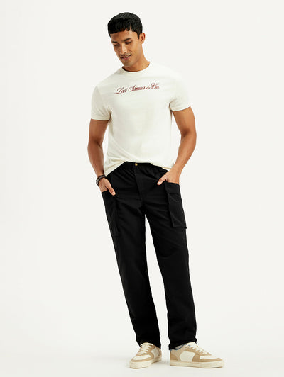 Men's Black Authentic Straight Fit Cargo Trousers