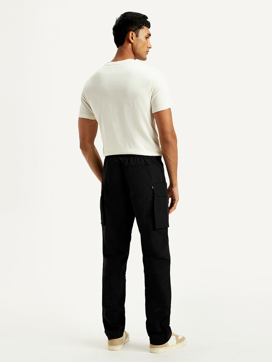 Men's Black Authentic Straight Fit Cargo Trousers - Back View