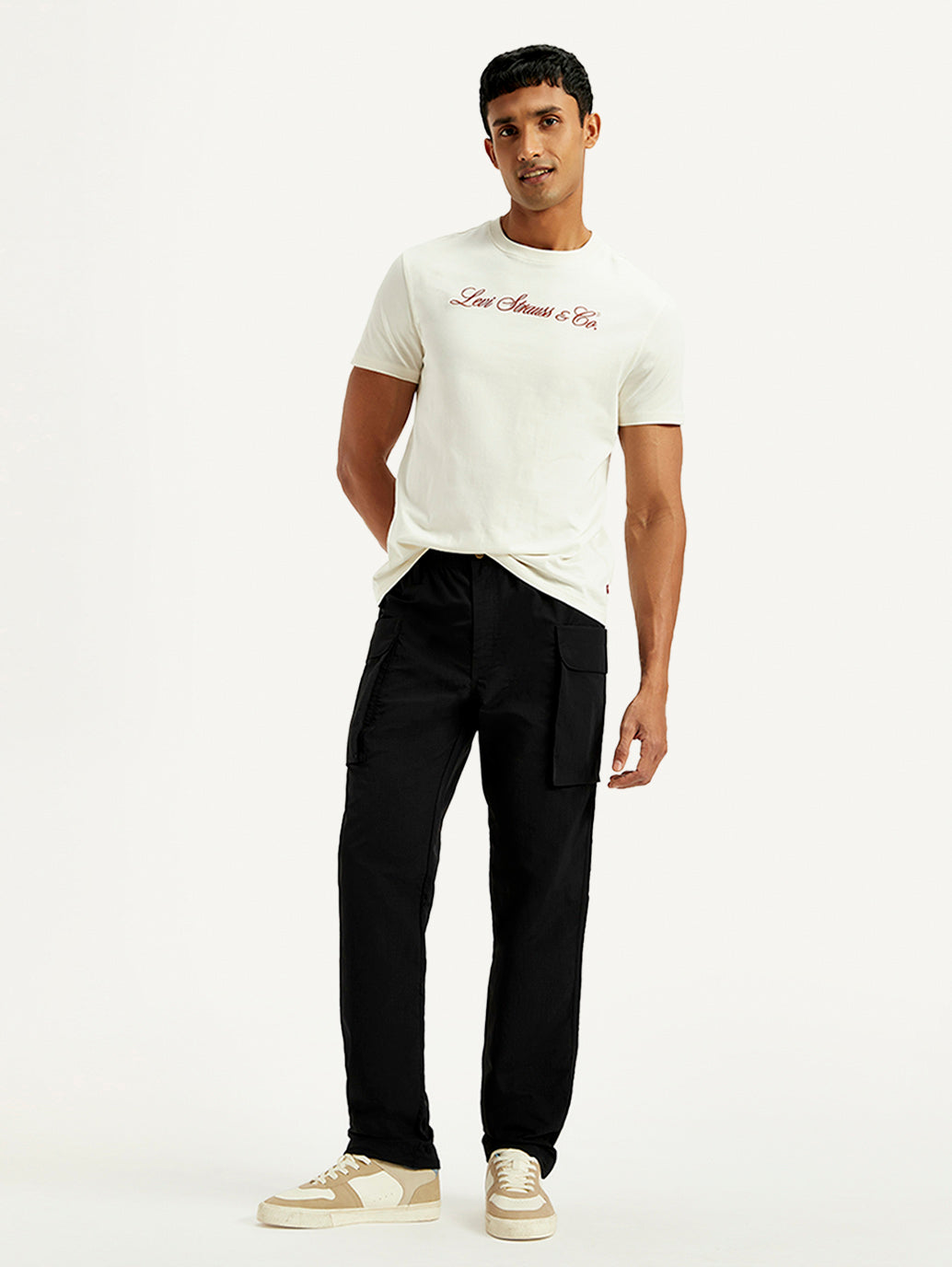 Men's Black Authentic Straight Fit Cargo Trousers - Styleshot View