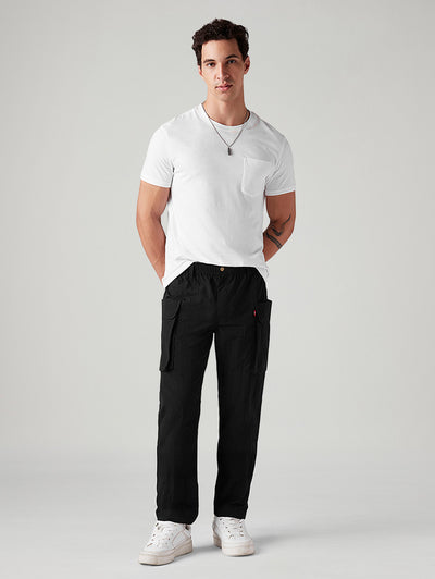 Men's Black Authentic Relaxed Straight Fit Mid Rise Cargos