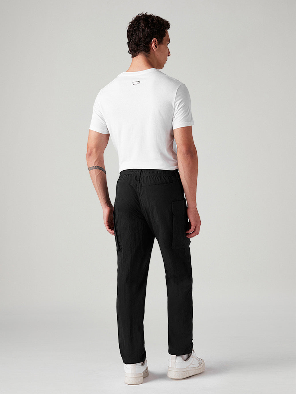 Men's Black Authentic Relaxed Straight Fit Mid Rise Cargos - Back View