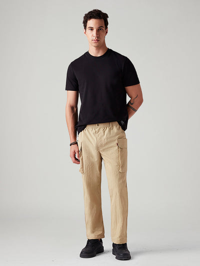 Men's Beige Authentic Relaxed Straight Fit Mid Rise Cargos