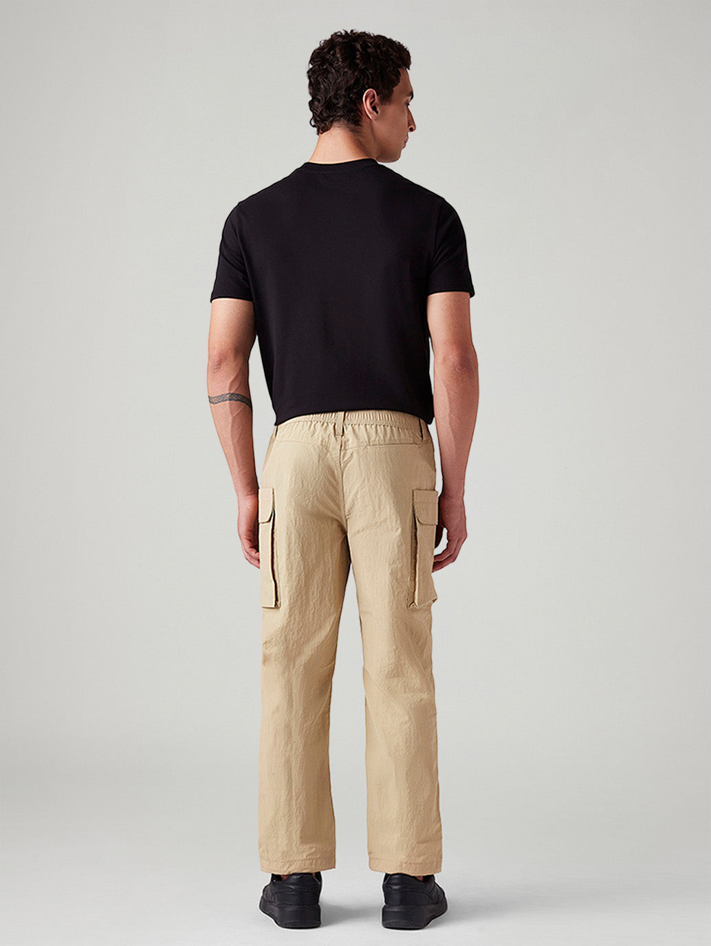 Men's Beige Authentic Relaxed Straight Fit Mid Rise Cargos - Back View