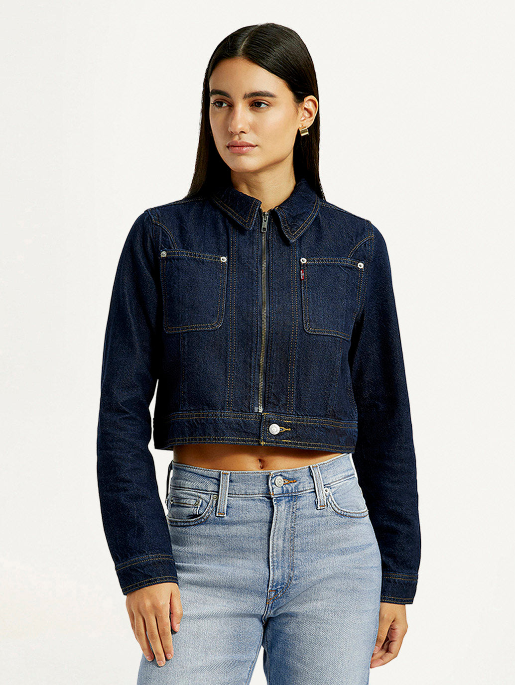 Women's Solid Navy Denim Jacket