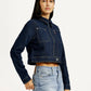 Women's Solid Navy Denim Jacket - Side View