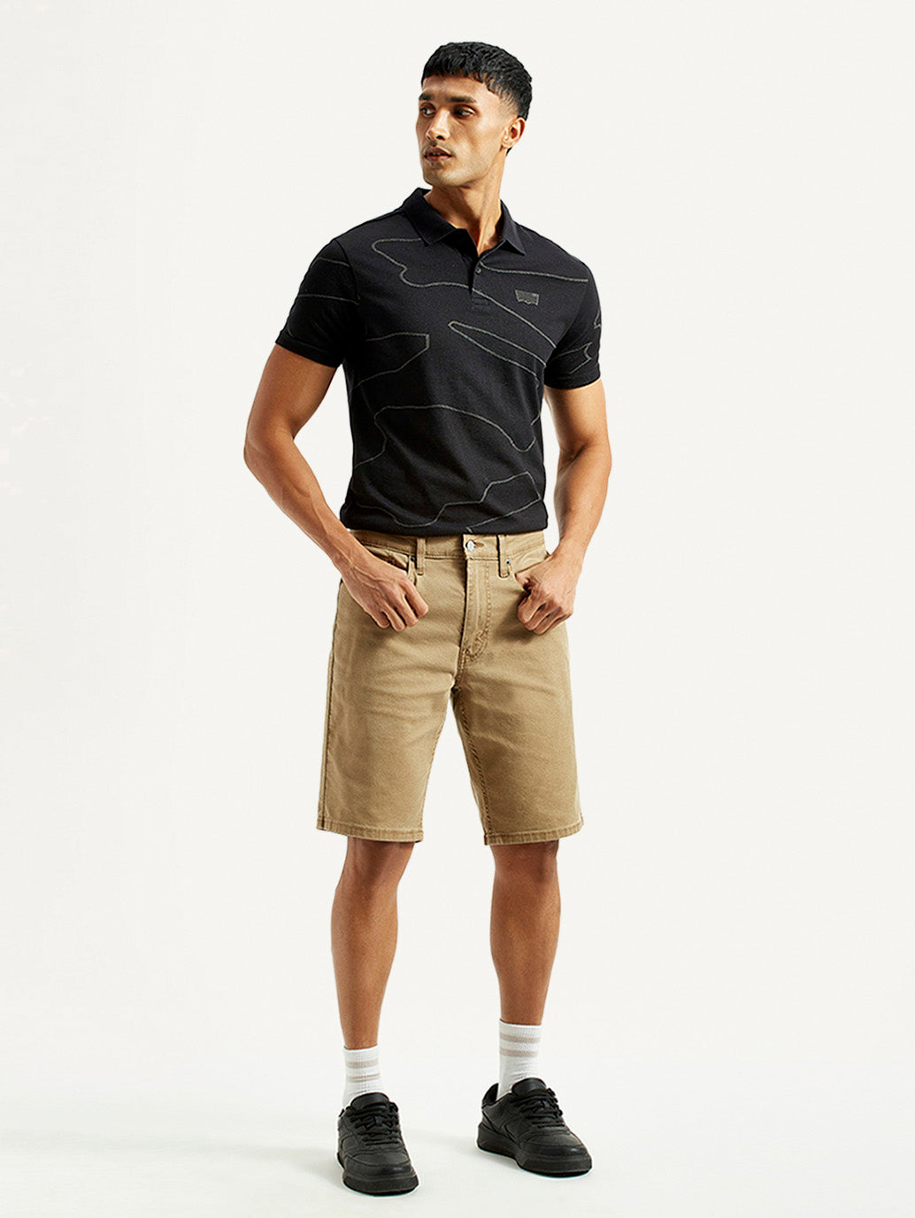 Men's Khaki Tapered Shorts - Front View