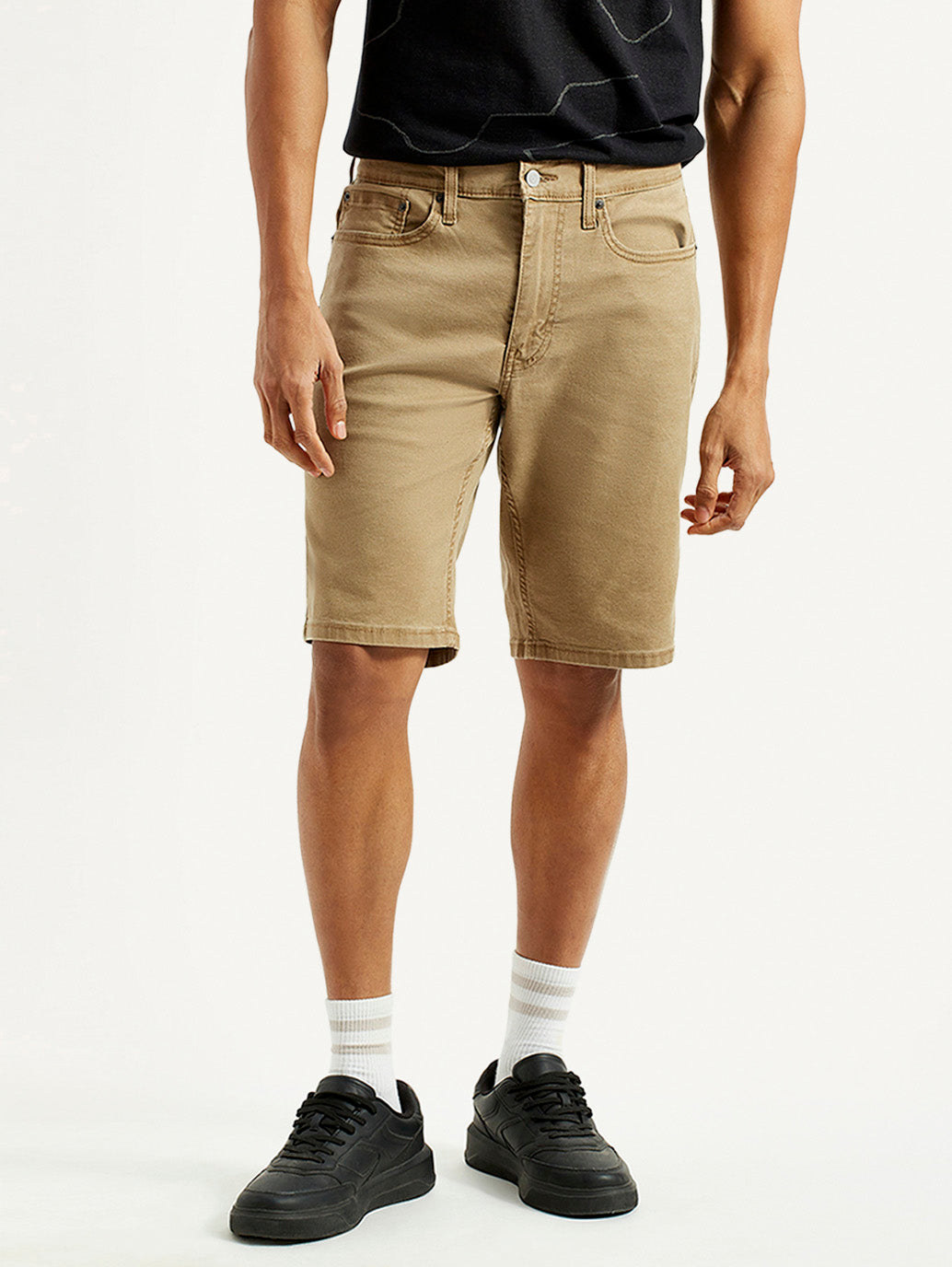 Men's Khaki Tapered Shorts - Front View