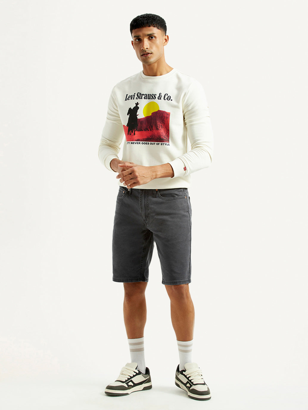 Men's Grey Tapered Mid Rise Shorts