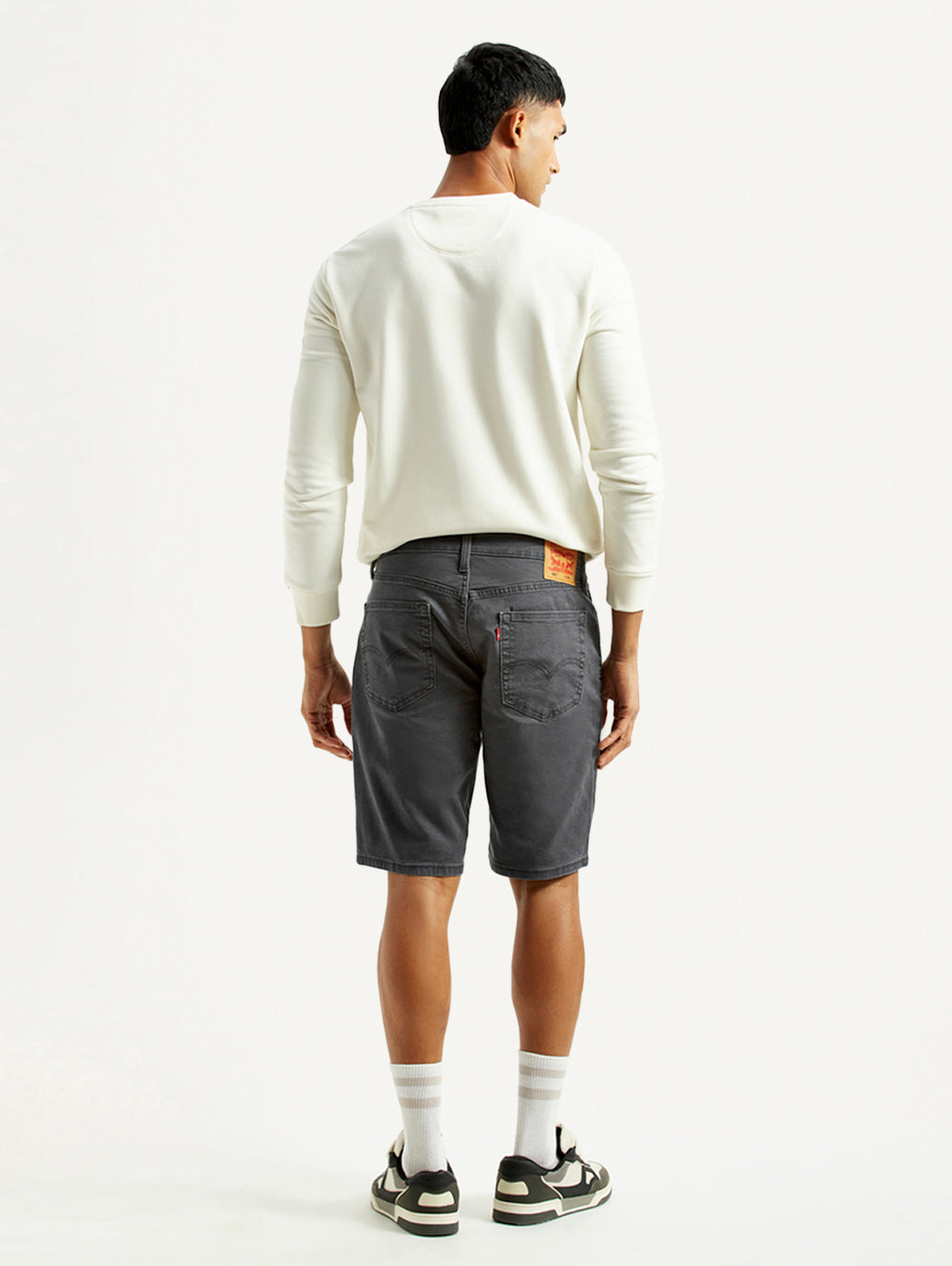 Men's Grey Tapered Mid Rise Shorts - Back View