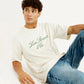 Men's Embroidered Cream Crew Neck T-shirt - Elevated View