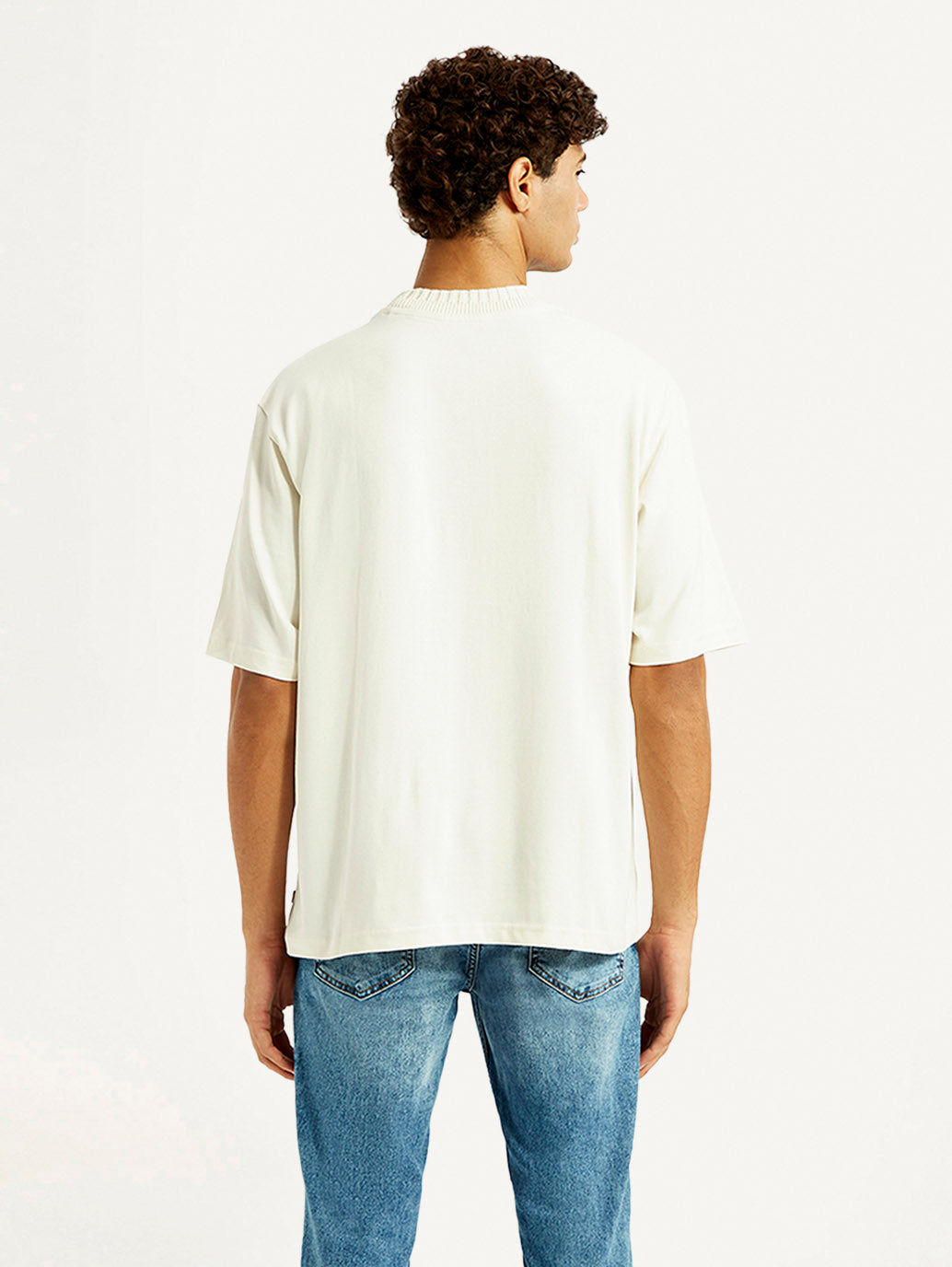 Men's Embroidered Cream Crew Neck T-shirt - Back View
