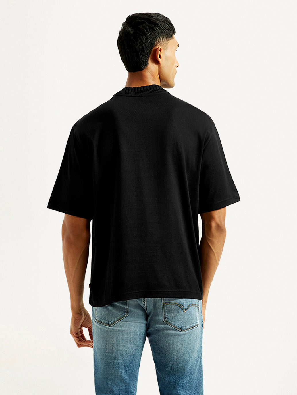 Men's Embroidered Black Crew Neck T-Shirt - Back View