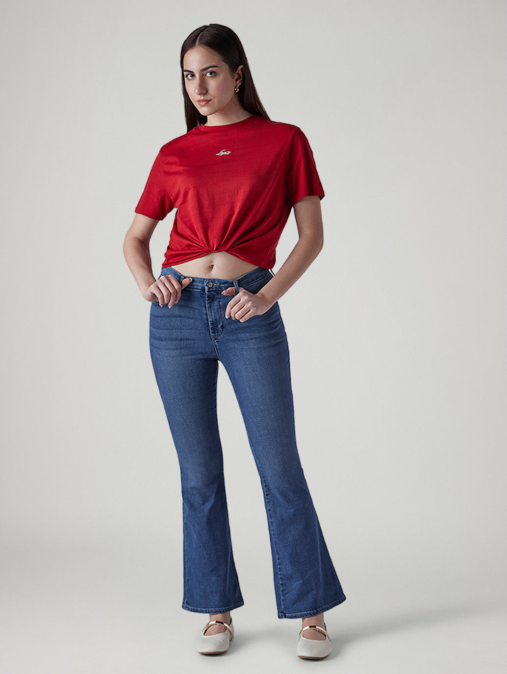 Women's 726 Light Indigo Flared Fit High Rise Redloop Jeans - Styleshot View