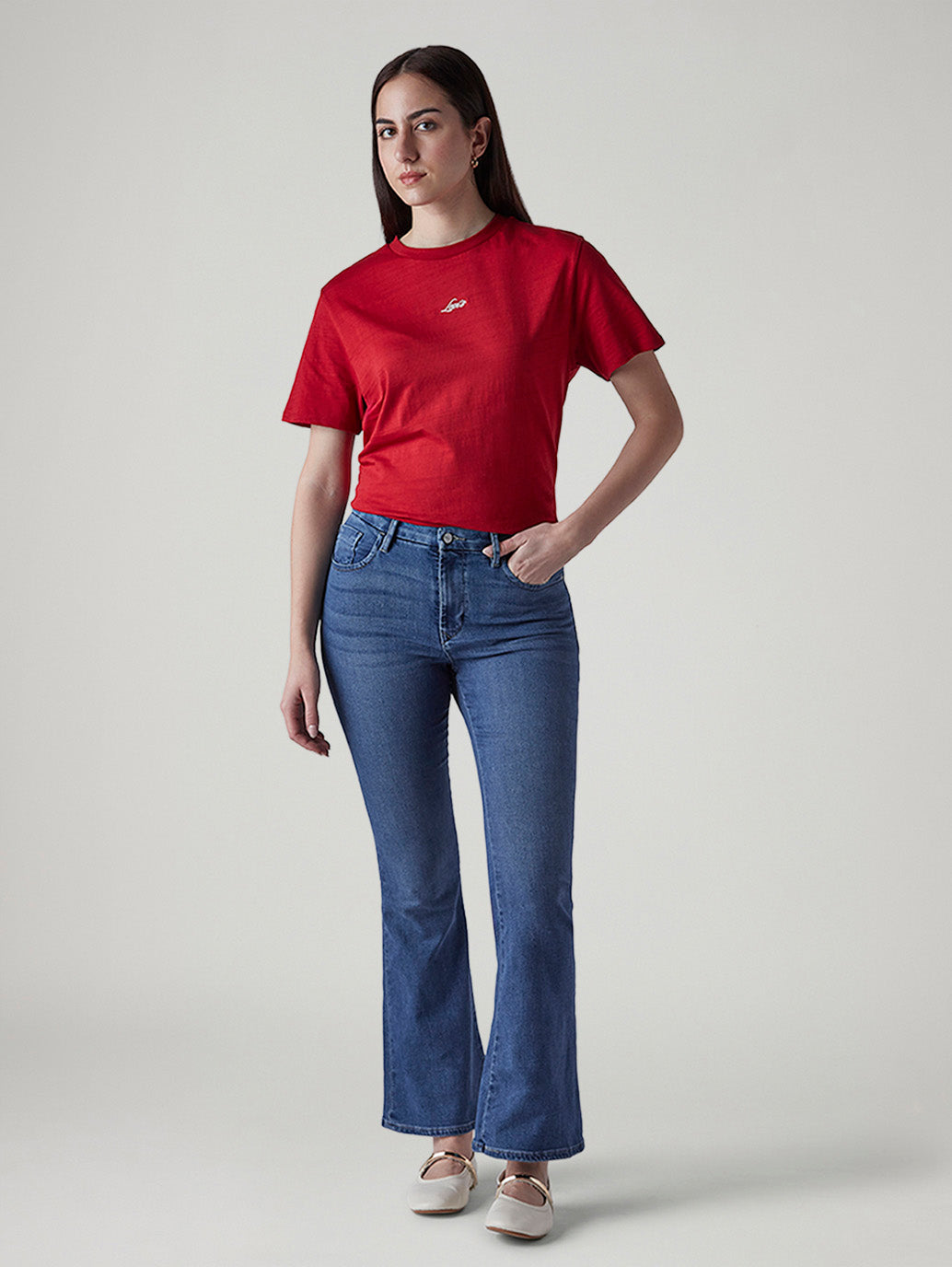 Women's 726 Light Indigo Flared Fit High Rise Redloop Jeans - Front View