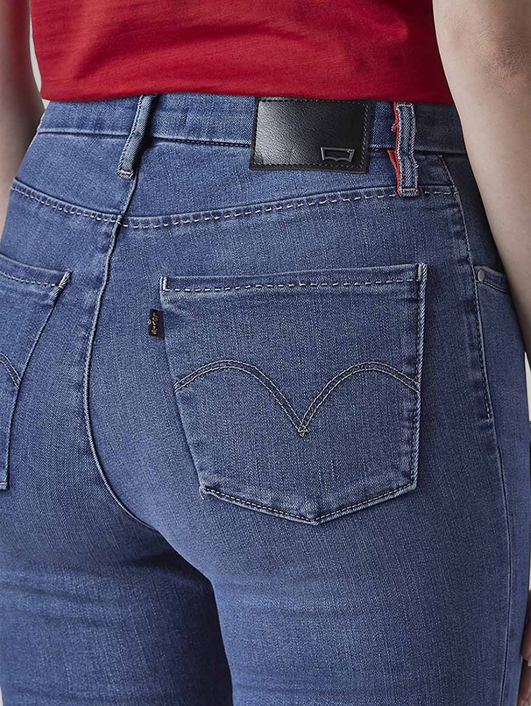 Women's 726 Light Indigo Flared Fit High Rise Redloop Jeans - Detail View