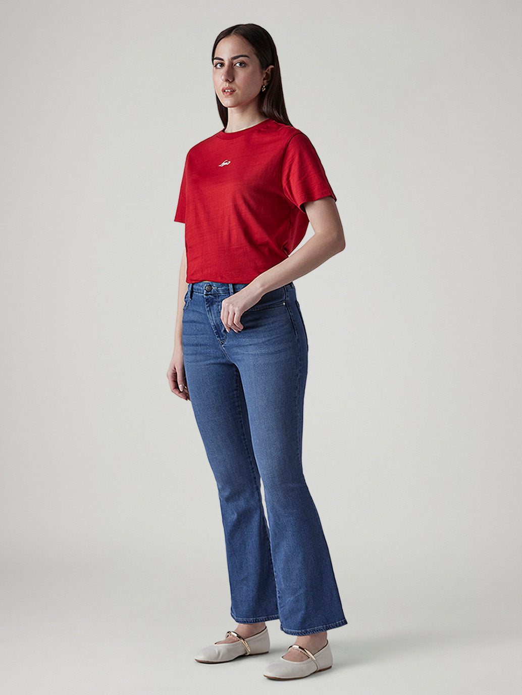 Women's 726 Light Indigo Flared Fit High Rise Redloop Jeans - Side View