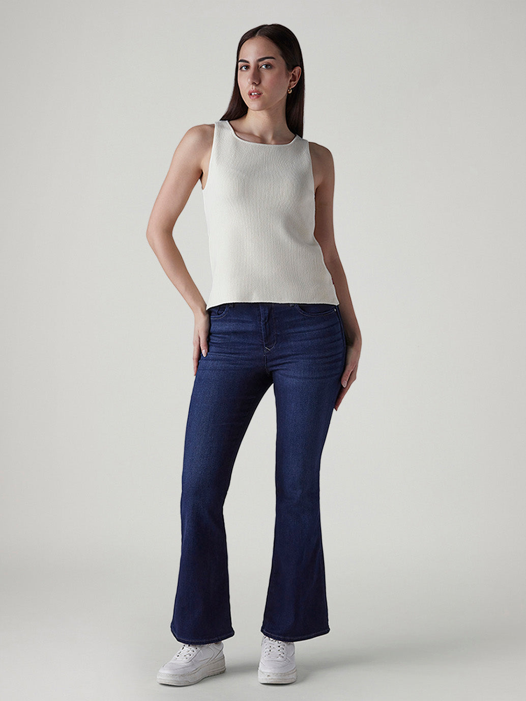 Women's 726 Dark Indigo Flared Fit High Rise Redloop Jeans - Styleshot View