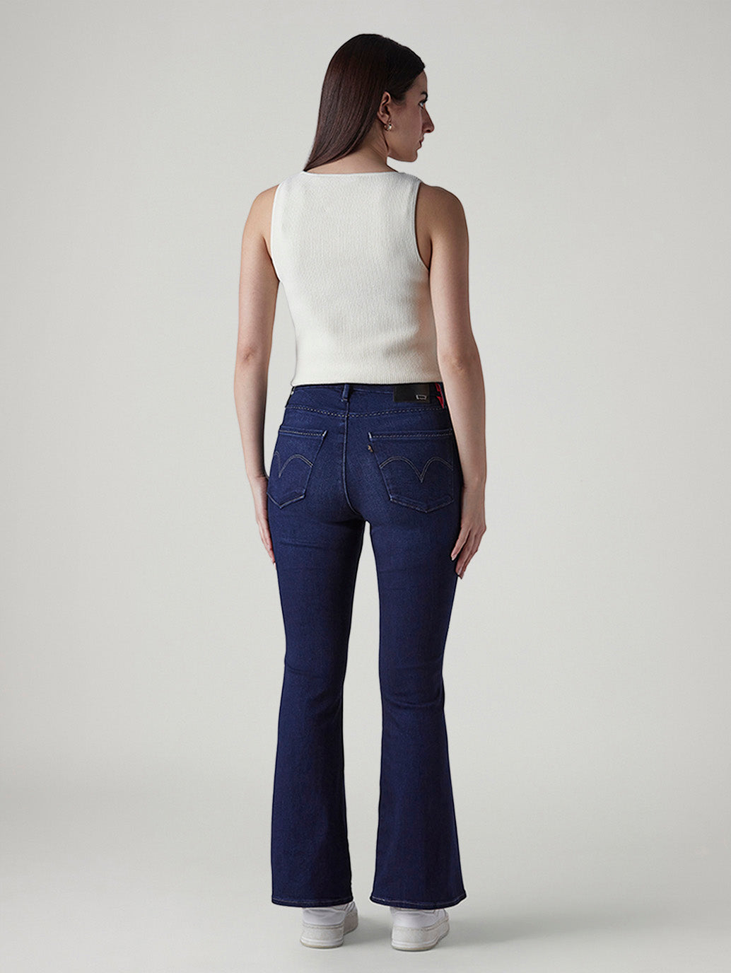 Women's 726 Dark Indigo Flared Fit High Rise Redloop Jeans - Back View