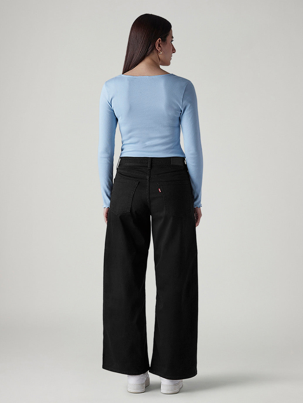Women's 726 Black Flared Fit High Rise Redloop Jeans - Back View
