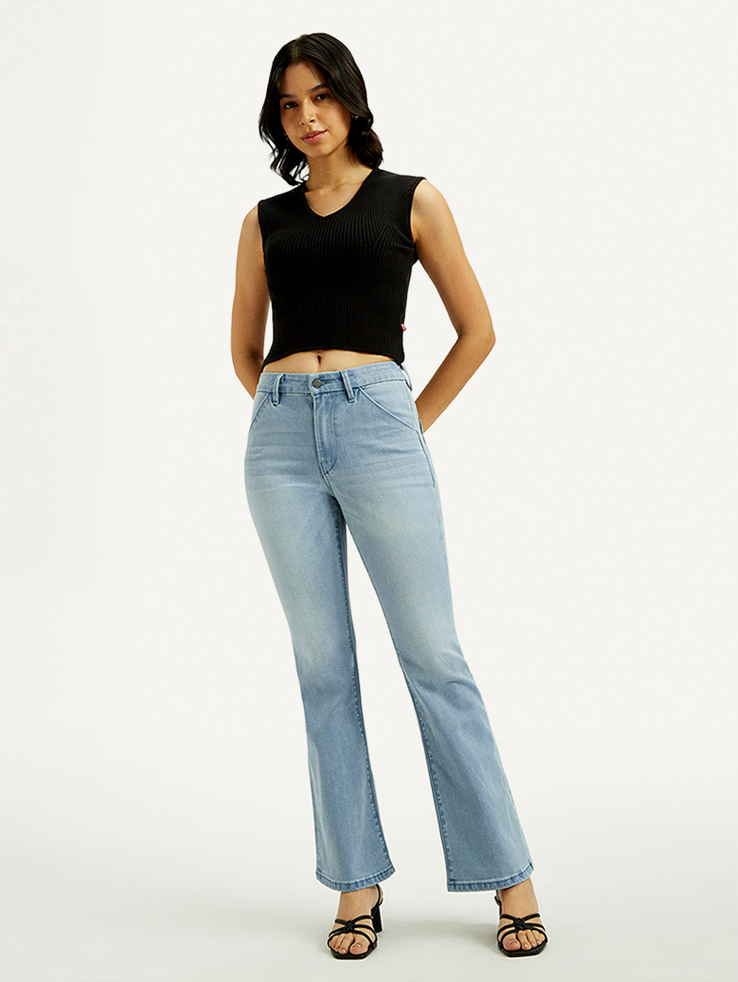 Women's Redloop 726 Light Indigo Flared Fit High Rise Jeans - Styleshot View