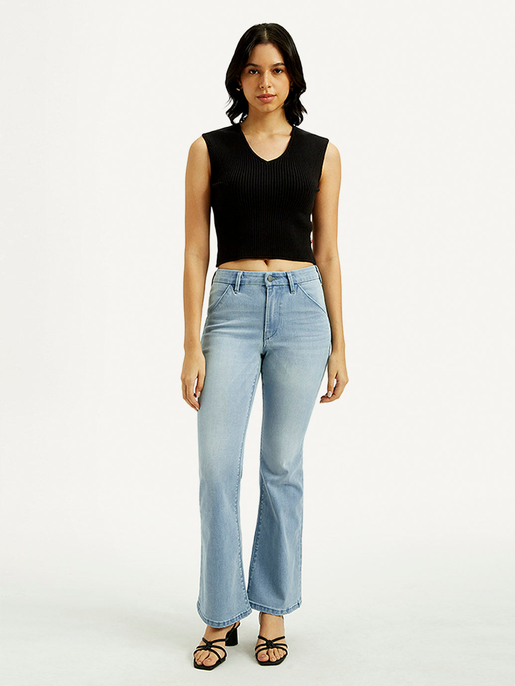 Women's Redloop 726 Light Indigo Flared Fit High Rise Jeans - Front View