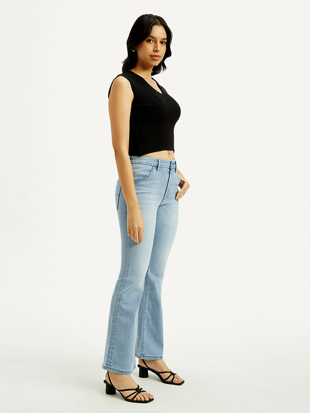 Women's Redloop 726 Light Indigo Flared Fit High Rise Jeans - Side View