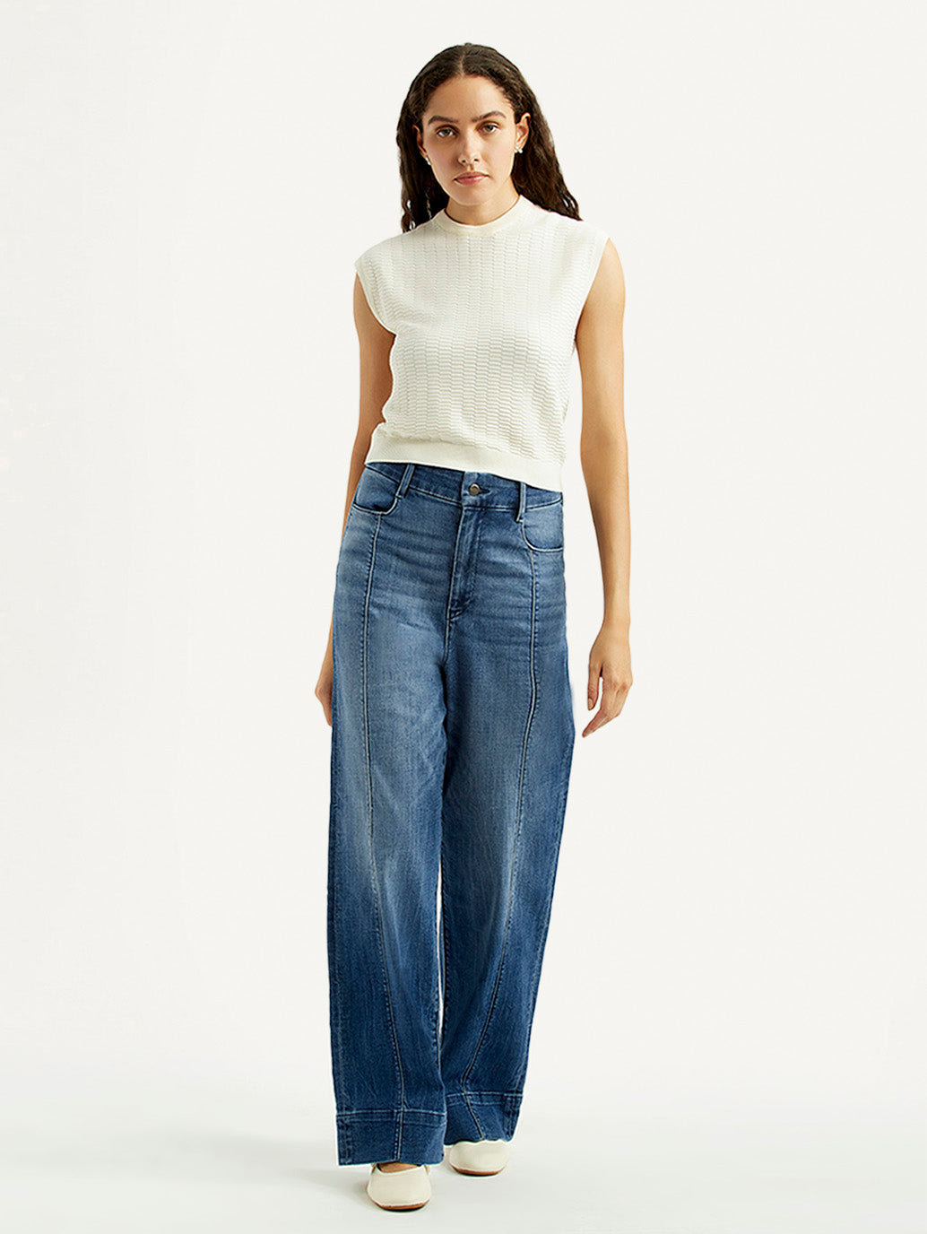 Women's Redloop Blue Loose Fit High Rise Jeans - Front View