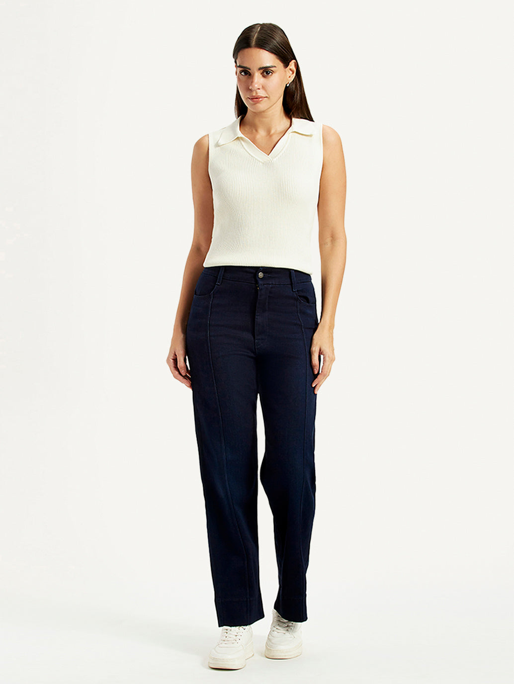 Women's Redloop Dark Blue Ribcage Straight Fit High Rise Jeans